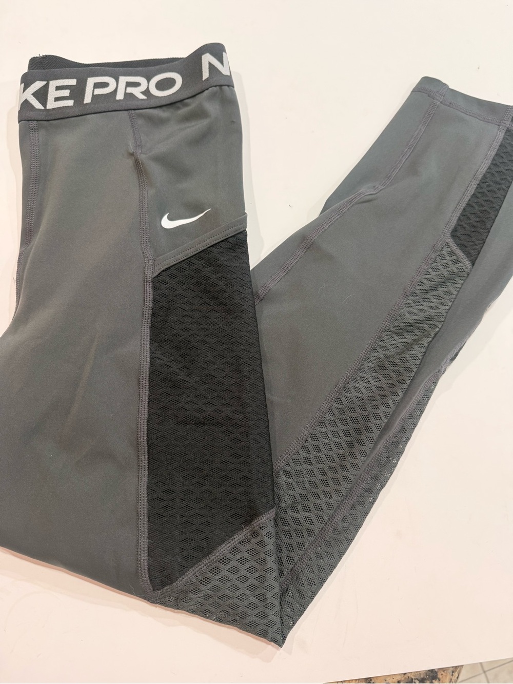 Nike Pro Gray and Black Performance Leggings with mesh